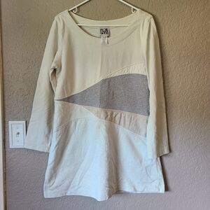 Cream and Gray Long Sleeve Top